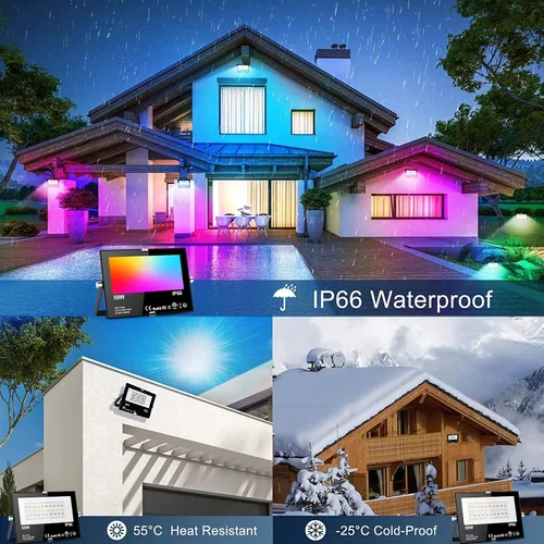 Vista 6 de Luz de inundación LED RGB para exteriores, equivalente a 500 W, cambio de color inteligente y luz diurna 5700 K, iluminación paisajística, luces