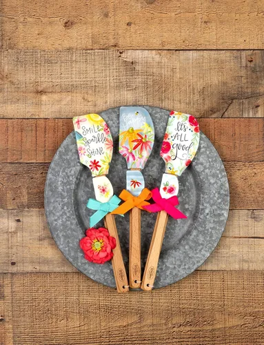Vista 2 de Shannon Road Gifts Simple Inspirations Kitchen Buddies - Juego de espátulas de silicona grandes y pequeñas, 12.5 y 8.25 pulgadas, Be Happy