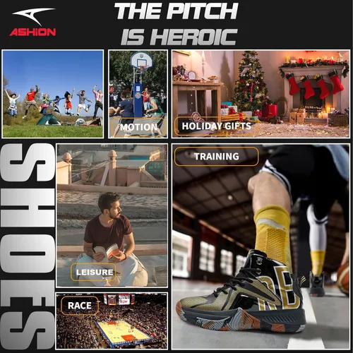 Vista 7 de ASHION Zapatos deportivos de baloncesto para hombre, ligeros, transpirables, antideslizantes, para correr, caminar, medios, tenis deportivos