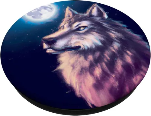 Vista 2 de Synthwave Wolf Animal Moon Light PopSockets Swappable PopGrip