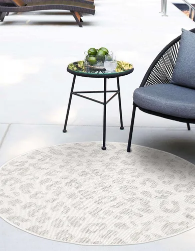 Vista 14 de Unique Loom colección Outdoor Safari Alfombra para exteriores - Leopardo (13' redonda, azul/gris)