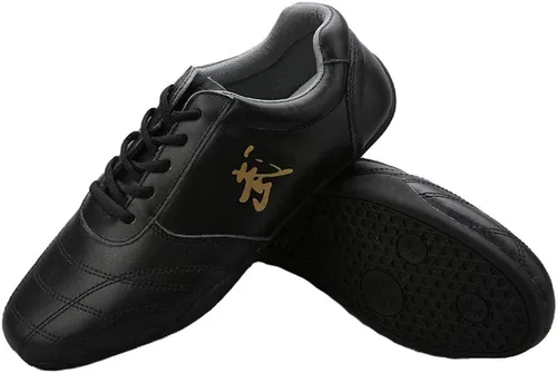 Vista 4 de Zapatos de artes marciales para hombre, zapatos de taekwondo ligeros de cuero para Kung Fu Taichi para ejercicios diarios de entrenamiento