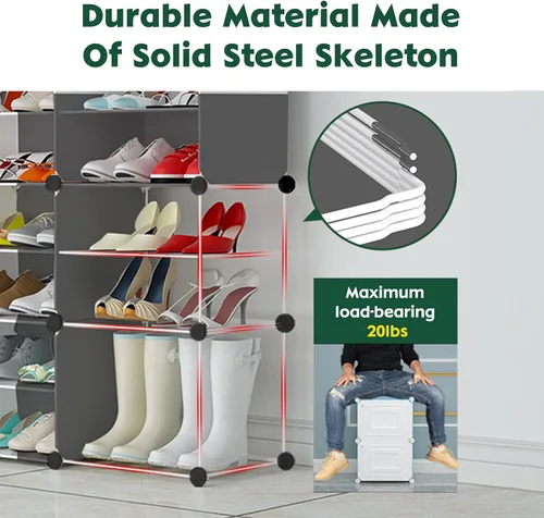 Vista 4 de Jomifin Armario de almacenamiento para zapatos con puertas, organizador portátil para zapatos, estante de pie expandible, almacenamiento de 36 a 72