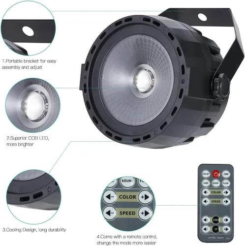 Vista 5 de SHEHDS Luces LED de 30 W COB Wash RGB 3 en 1 luces de fiesta con control remoto y DMX, activado por sonido para bodas, Navidad, espectáculos