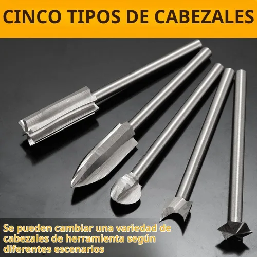 Vista 2 de Juego de brocas de tallado de madera compatible con Dremel herramienta rotativa 5 diferentes accesorios de taladro de grabado, herramienta