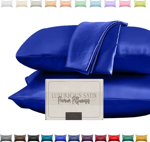 Vista 16 de Elegant Comfort Juego de 2 fundas de almohada de satén sedosas y lujosas para una piel y cabello más saludables, cierre con cremallera oculta