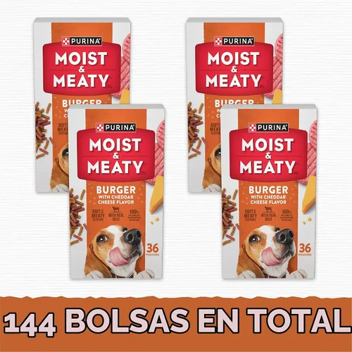Vista 2 de Purina Moist and Meaty Hamburguesa con Sabor a Queso Cheddar Comida Seca Suave para Perros en Bolsas - 36 ct. Bolsa