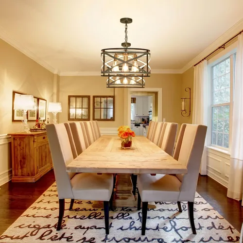 Vista 9 de Candelabros de granja para comedor, lámpara de metal de 3 luces, lámpara de araña rústica de 18.5 pulgadas, lámpara colgante para cocina, vestíbulo