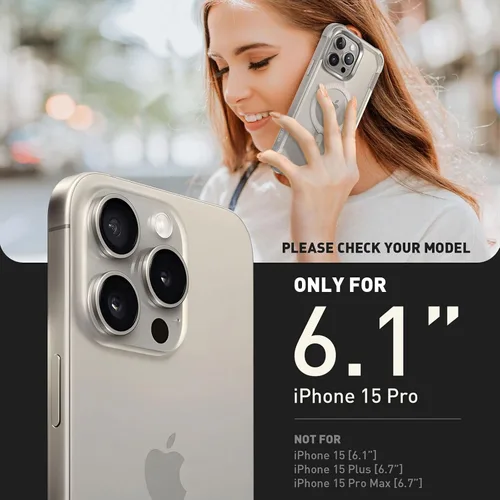 Vista 2 de i-Blason Funda para iPhone 15 Pro, compatible con MagSafe, protector de pantalla integrado, protección contra caídas de cuerpo completo, funda Gris
