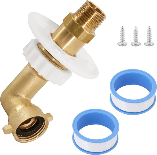 Vista 6 de kipa Brida de entrada de agua para autocaravana, latón con codo de manguera, válvula de retención y conector FPT de 1/2" rosca hembra, brida de 3
