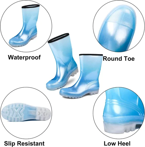 Vista 10 de DKSUKO Waterproof Womens Rain Boots insulated,Lightweight Rubber fashion Boots in Gardening,Warm and Comfortable Wide Calf Rain Boots with Glossy in