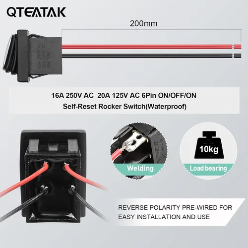 Vista 5 de interruptores DPST AC/DC 20A-125V, 16A-250V, 30A-24V, 35A-12V, IP66 impermeable encendido-apagado, relleno de pegamento impermeable, interruptor