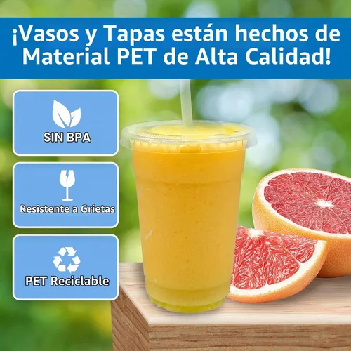 Vista 3 de Reli. Vasos de plástico de 20 oz con tapas (paquete de 50) - Transparente