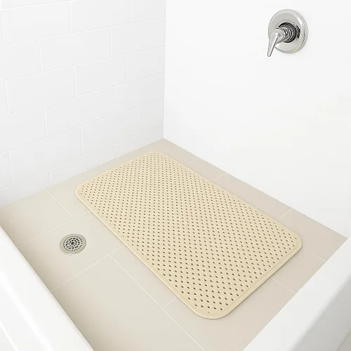 Vista 2 de Alfombra antideslizante para bañera y ducha, textura suave y acolchada, para spa, baño, ducha y baño, 27.5 x 16 pulgadas, con ventosas y agujeros