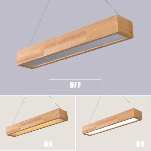 Vista 4 de Lámpara de techo rectangular minimalista de madera maciza de 16 W, lámpara colgante regulable de 23.6 in de largo para restaurante, comedor, isla