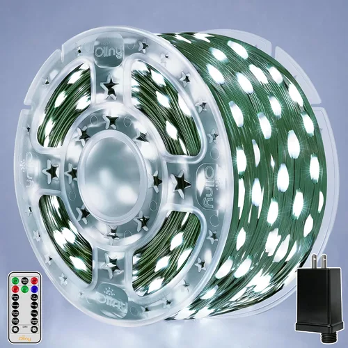 Vista 7 de Ollny Luces de Navidad, 198 pies, 600 LED para exteriores, impermeables, con enchufe, luces para árbol de Navidad con 8 modos, control remoto
