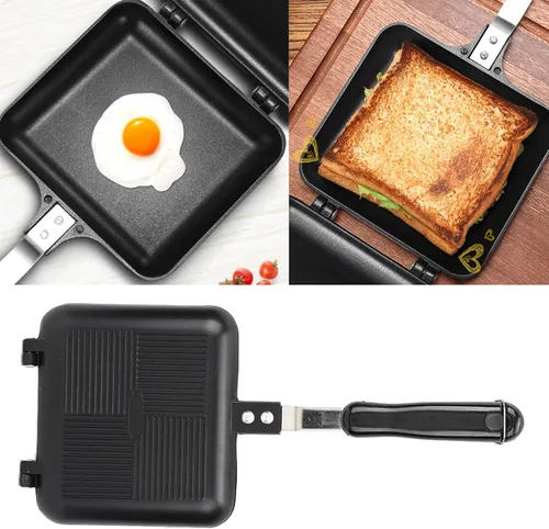 Vista 5 de Oumefar Sartén cuadrada de 6.3 x 5.5 in de doble cara, sartén antiadherente para panqueques, sartén para hornear multifunción, para tostadora