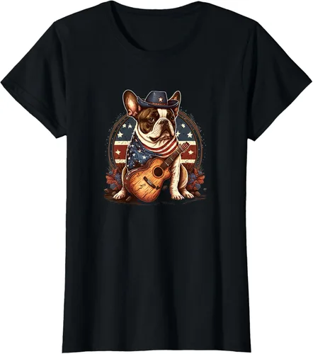 Vista 31 de Camiseta divertida de Bulldog francés con música country y roeo, Negro