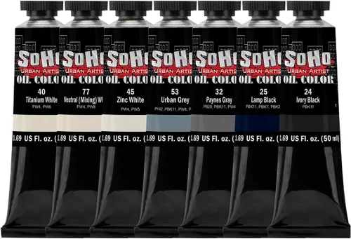 Vista 20 de Soho Urban Artist Juego de tubos de pintura al óleo de 24 a 0.4 fl oz, aceites de triple fresado con linaza refinada, aplicación suave, mezclas
