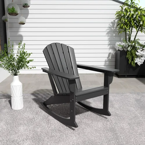 Vista 17 de WestinTrends Dylan - Silla mecedora Adirondack de plástico de polietileno para exteriores, color negro