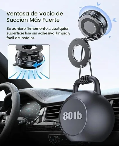 Vista 7 de Soporte magnético para teléfono de automóvil de absorción al vacío, adecuado para teléfonos iPhone y Android, soporte de ventosa ajustable de 360°