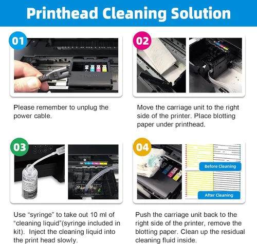 Vista 10 de Kit de limpieza de cabezal de impresión compatible con Brother Epson HP Canon Boquilla de inyección de tinta EcoTank Officejet Deskjet Pixma
