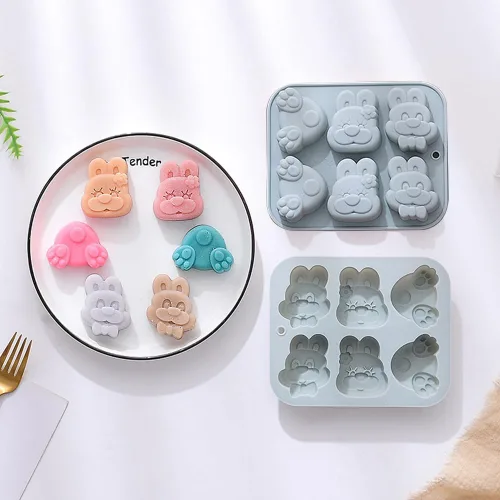 Vista 4 de Paquete de 2 moldes de silicona de animales lindos, 6 cavidades 3D de elefante, mariposa, mariquita, moldes para hornear pasteles, elegantes moldes