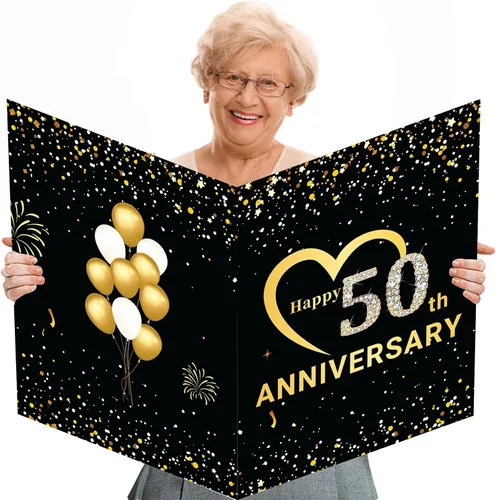 Vista 18 de Idealmuzik Tarjeta Jumbo de Feliz 10º Aniversario – Tarjeta de Felicitación de Congratulaciones Grande Plegada de 14x22 Pulgadas con Sobre, Tarjeta