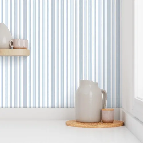 Vista 8 de Spoonflower Pale Stripe - Papel tapiz extraíble para cuarto de bebé Rollo de 24 x 144 pulgadas Rayas a rayas francesas azul y blanco