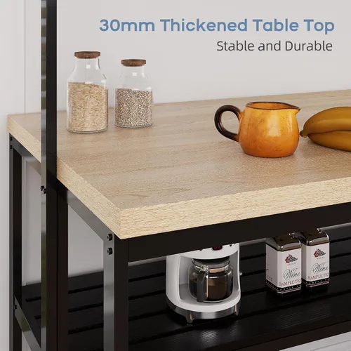 Vista 6 de Isla de cocina, estante para panaderos, mesa de isla para cocina, soporte de microondas de 3 niveles con almacenamiento, mesa de café grande