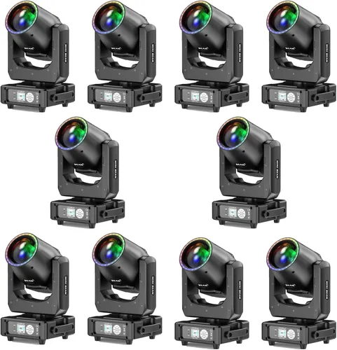 Vista 9 de 350W 7R Luz de haz con cabeza móvil y tira LED RGB, control DMX512, sonido activado, efecto de prisma, niebla, arcoíris, 48 prismas y 14 gobos, 14