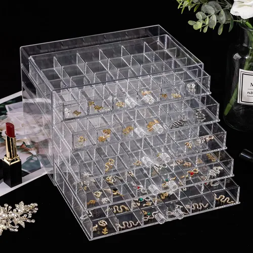Vista 8 de Noverlife Organizador de joyas transparente joyero duradero con 5 cajones caja organizadora de joyas impermeable organizador de joyas de aretes