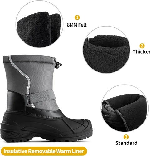 Vista 4 de FREE SOLDIER Botas de nieve para hombre, impermeables, aisladas, antideslizantes, con forro extraíble