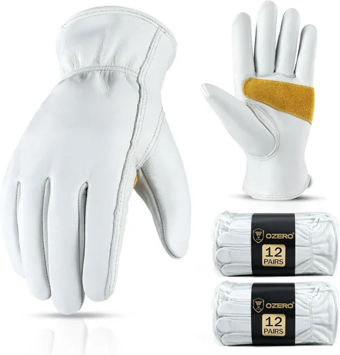 Vista 10 de OZERO Leather Work Gloves for Men,Cowhide Reinforced Palm,Flexible Thumb