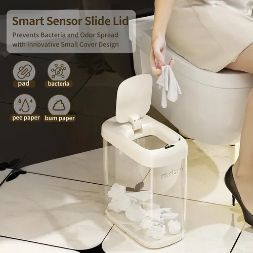 Vista 3 de MRBIN Bolsa de absorción con sensor de movimiento, cubo de basura de baño con tapa y ruedas, cesta de basura automática de 2.6 galones