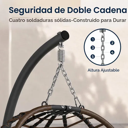 Vista 5 de SWITTE Silla colgante con soporte para exteriores, columpio de mimbre para Marrón