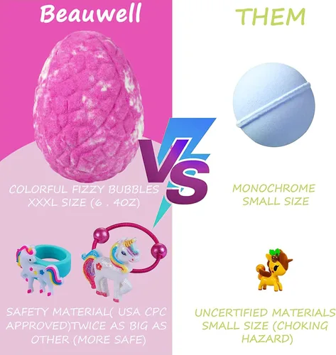 Vista 3 de Bombas de baño para niños, bombas de baño XXXL con sorpresa en el interior, regalos de unicornios para niñas, baño de burbujas orgánico natural