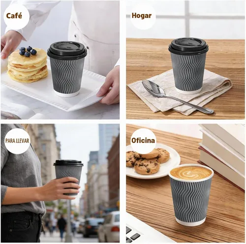 Vista 6 de Lamosi Paquete de 50 tazas de café desechables aisladas de 8 onzas