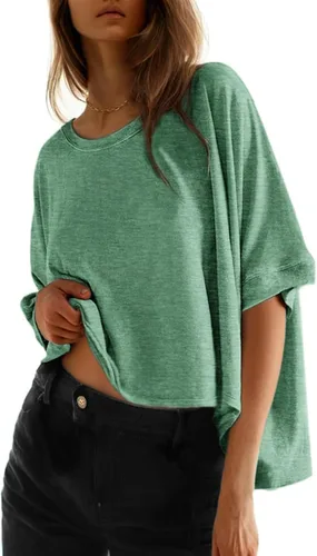 Vista 12 de Dokotoo -Camisetas de verano para mujer, color liso, holgadas, de gran tamaño, básicas