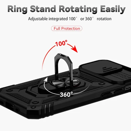Vista 3 de Funda compatible con iPhone 13 de 6.1 pulgadas, funda magnética con funda para cámara y soporte, grado militar, a prueba de golpes, material de PC