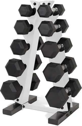 Vista 10 de CAP Barbell Juego de mancuernas hexagonales recubiertas de 150 libras con estante vertical Múltiples opciones