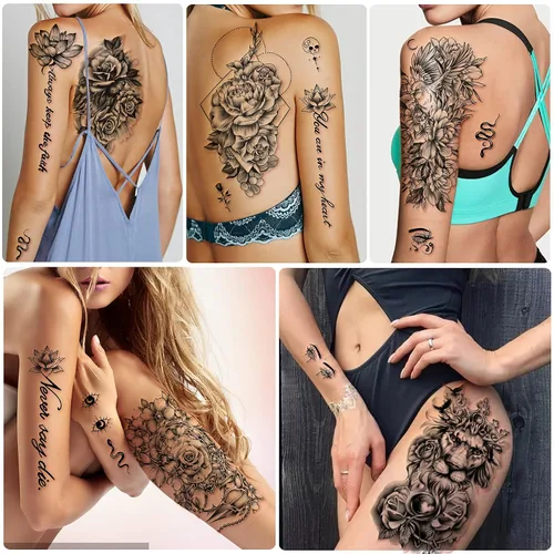 Vista 3 de Yazhiji 49 hojas de flores grandes Butterfies corona, tatuajes temporales impermeables para mujeres y niñas, tatuajes falsos para niños o adultos