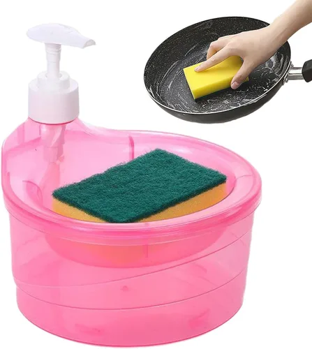 Vista 8 de Dispensador de jabón para lavavajillas, dispensador de jabón para lavar platos 2 en 1, dispensador de jabón de cocina con esponja, dispensador