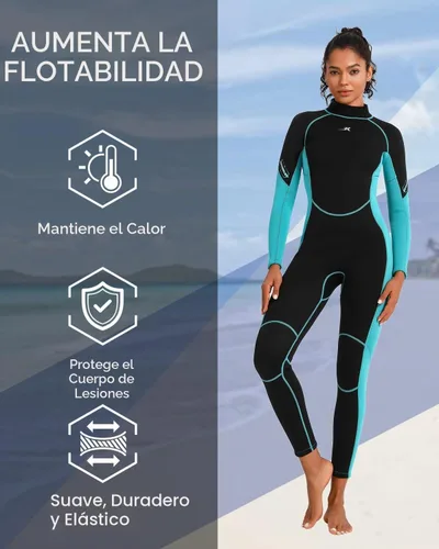 Vista 2 de Traje de neopreno para mujer, de 3 mm con cremallera trasera, traje completo para buceo y natación Neoprene Diving Suits Keep Warm in Cold Water