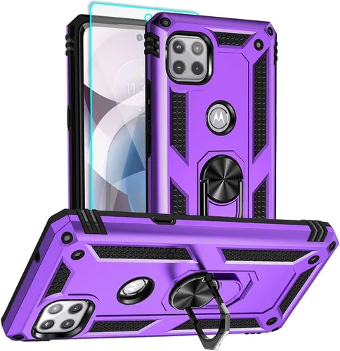 Vista 11 de Funda para teléfono Motorola One 5G Ace, Moto One 5G Ace con protector de pantalla HD, [grado militar de 16 pies probada en caídas], anillo Funda
