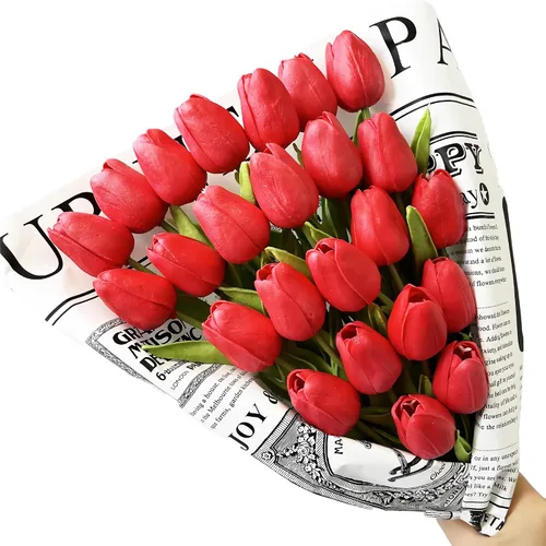 Vista 5 de UKELER Tulipanes artificiales a granel, 24 piezas de corona de bricolaje de tacto real, flores de tulipán artificiales para el hogar, cocina, boda