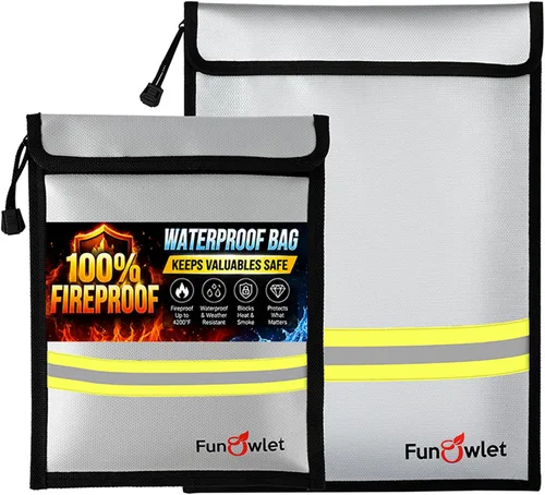Vista 7 de Bolsa impermeable ignífuga para documentos de dinero, paquete de 2 bolsas seguras con cremallera, bolsa organizadora de almacenamiento resistente al