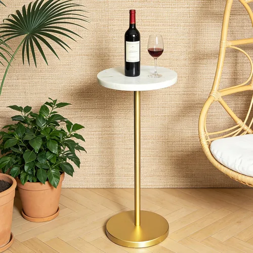 Vista 10 de COVLON Mesa de bebida de mármol natural, pequeña mesa auxiliar redonda, mesa de Martini