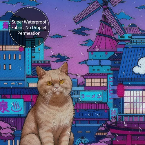 Vista 5 de Cortina de ducha de gato japonés neón de ciudad, impermeable, decoración Cyberpunk de poliéster para niños y adultos, se adapta a bañera, ducha