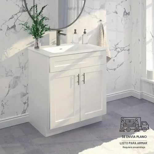 Vista 10 de Lavabo de baño blanco con base de coctelera de 24"/30"/36" de ancho, armario listo para montar (30" de ancho)